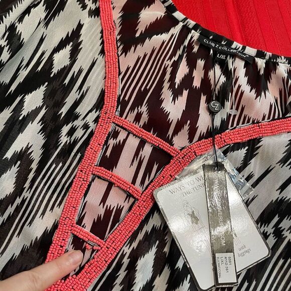 NWT Club Z Collection Black White Beaded Swim Coverup Size L/XL NEW - Picture 5 of 6